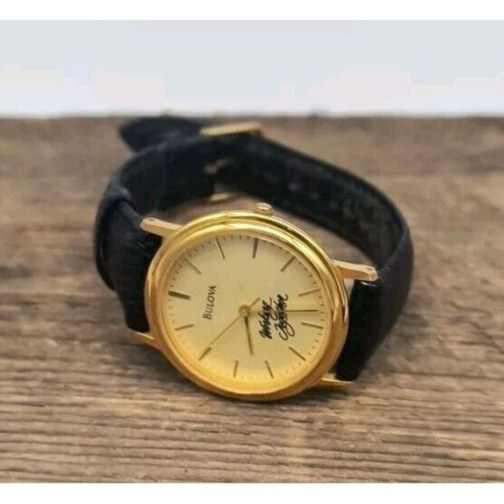 Bullova Classic 33mm "Working Together" Watch Gold Tone Black Leather